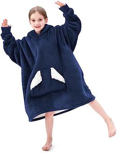 Touchat Wearable Blanket Hoodie, Oversized Sherpa Blanket Sweatshirt with Hood Pocket and Sleeves, Super Soft Warm Plush Hooded Blanket Gift for Adult Kids, One Size Fits All (Navy)