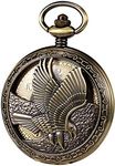 TREEWETO Mechanical Eagle Arabic Numerals Dial Skeleton Bronze Pocket Watch Watches with Gift Box and Chains for Mens Women