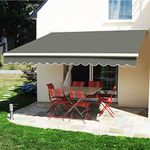 Greenbay Manual Awning Canopy | Grey 4x3M Retractable Outdoor Patio Garden Sun Shade Shelter Complete with Fittings and Winder Handle