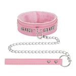 ADEMISHIA Pink Fluffy Choker Necklace For Women, Soft Plush Leather Collar With Rhinestones Letters Punk Gothic Cosplay Jewelry