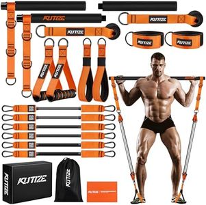 KUTIZE Pilates Bar Kit with Resistance Bands, 330lbs Multifunctinal Exercise Bar with Handles for Abs/Weight Loss, Portable Home Gym Equipment Pilates kit for Full Body Training Men Women