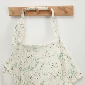 Blissful Diary Muslin Nursing Cover for Breastfeeding, Breathable Breastfeeding Cover up with Arch Neckline for Women, Nursing Apron (Botanical Leaf)