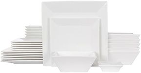 Porlien 24-Piece Classic Square Dinnerware Set for 6, White Porcelain