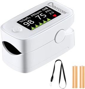Berrcom Fingertip Pulse Oximeter with LED Display & Multi-Parameter Tracking (SpO2, PR, PI), Fast & Accurate Blood Oxygen Monitor, Includes Batteries & Lanyard (White)