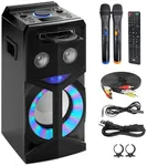 Pyle Audio Video DVD Karaoke PA Speaker System w/2 Wireless Microphones - 800W Built-in Multimedia Disc Player, Bluetooth, FM Radio, USB Slot, LED Display Screen, Remote Control and Cables included