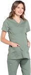 Cherokee Women's Maternity Scrub Top with 3 Pockets Mock Wrap WW685, XL, Olive