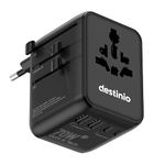 Destinio Universal Charger Adapter 70W - GaN Fast Charging Adapter for Laptop/MacBook with 3 Type C & 2 USB Ports, Compact Travel Adapter, All in One International Adapter for US, UK, Europe,Canada