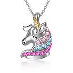 AOBOCO 925 Sterling Silver Unicorn Pendant Necklace, Unicorn Jewellery Gifts for Girls Daughter Granddaughter (Multicolor)