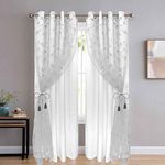 JVIN FAB 2 In 1 Cotton Floral Embroidery 80% Blackout Window Double Grommet Curtains (Transparent White, 8 Ft) -Pooja Room/Living Room/Dining Hall/Hotel/Bedroom/Kid Room/Kitchen - Set Of 2 Pieces