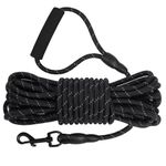 Vivifying Long Dog Leash, 20ft Reflective Dog Training Leash for Outside and Yard, Floating Long Line Lead with Soft Handle for Camping, Hiking, Swimming, Beach and Lake（6M, Black）