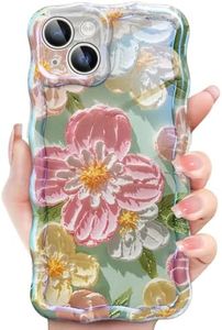 JETech Cute Case for iPhone 13 6.1-Inch, Colorful Retro Oil Painting Floral Design Curly Wave Frame, Stylish Flower TPU Soft Protective Phone Cover for Women and Girl (Pink Flower)