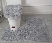 SCVBLJS Soft Microfiber Bathroom Rugs Sets 3 Piece, Non-Slip Bathroom Rugs with PVC Point Flannel Backing, Bath Mat + Pedestal Mat + Toilet Seat Cover, solid Light grey