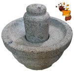 Lakshmi Handy Crafts Stone Mortar and Pestle Set, Okhli Masher Traditional Manual Grinder and Musal, 10 Inch, Black