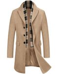 COOFANDY Men's Winter Wool Coat Long Trench Coat Button Overcoat with Removable Scarf (Khaki S)