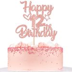 SYKYCTCY 1 Pack Happy 12th Birthday Cake Topper Glitter Heart Star 12 Fabulous Cake Pick Birthday Sign Cake Decorations for Children 12th Birthday Theme Party Supplies Rosegold