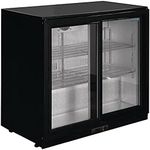 Polar Refrigeration G-Series 230W Back Bar Cooler Display Fridge 208 Litre, Sliding Doors, Black, 2°C to 8°C, 900(H)x900(W)x520(D)mm, 4 Shelves, Lockable Self Closing Doors, Energy Rating D | GL003