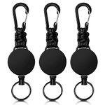 Retractable Keychain 3 Pack Heavy Duty Carabiner Badge Holder Badge Reel ID Holder with Steel Cord Extendable Key Ring