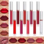 10pcs Liquid Lipstick Set,9 Colours Nude Matte Lipsticks Lip Plumper Makeup Set Non-Stick Cup Lip Gloss Waterproof Long-Lasting Velvet Lipgloss Moisturizer Smooth Liquid Lipstick