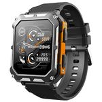 WAHK RAHK The Indestructible Smart Watch For Men (Answer/Make Call) - Rugged Outdoor Fitness Tracker with Call Function - Heart Rate, Blood Pressure,Sleep Monitor Smartwatch (Black Orange)