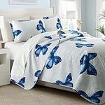 ARTALL 2-Piece Butterfly Printed Quilt Set Soft Microfiber Lightweight Bedspread Coverlet Throw Blanket with 1 Pillow Sham All Season for Adults Teens Girls, Blue, Twin