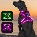 Light Up Dog Harness No Pull LED Dog Harness with Handle Rechargeable Reflective Dog Harness Comfortable 4 Point Adjustable Lighted Dog Vest Harness for Small Medium Large X-Large Dogs