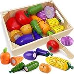 Airlab Wooden Play Food for Kids Kitchen Toys for Toddlers Cutting Pretend Toy Food Wooden Fruits Vegetables Gift for Boys Girls Educational Toys