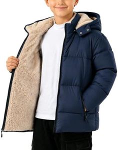 WENTTUO Boy's Winter Coat Thermal Puffer Jacket Warm Sherpa Fleece Lined Water-Resistant Zip Outerwear Coat with Detachable Hood