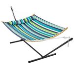 Yaheetech Hammock w/Stand Set, 2–3 People Padded Hammock & Adjustable Stand Set w/Pillow & Carry Bag, Garden Outdoor Indoor Camping Hammocks w/Universal Stand, Max.Load 216kg - Green Stripe