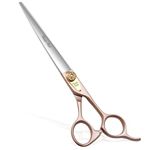 Fenice Peak 7'' Dog Straight Scissors for Grooming 440C Stainless Steel Rose Gold Professional Pet Trimming Scissors Sharp Blades Cutting for Dogs and Cats Shears