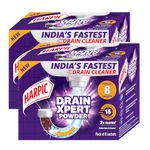 Harpic (50g x 8), Drain Xpert Drain Cleaner Powder | Removes Blockages in Pipes, Sinks & Septic Tanks|Works within 15 minutes | Melts Grease & Dissolves Hair| India's Fastest drain cleaner (Pack of 2)