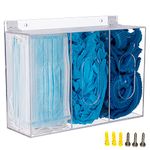 Heyrelda Acrylic Face Mask Storage Dispenser Box with 3 Compartment Holder Station with Lid for Disposable Hairnet & Shoe Cover，Wall Mount Holes or Tabletop Holder (Clear)