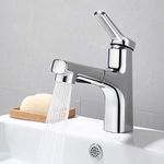 Faustina Bathroom Faucet 1 Hole, RV Bathroom Faucet with Pull Out Sprayer, Brass Modern Chrome Washbasin Sink Faucet…