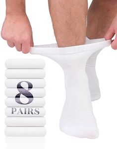 Hugh Ugoli Diabetic Socks for Men, Loose Ankle Socks Rayon, Extra-Wide, Thin, Seamless Toe and Non-Binding Top, 8 Pairs, White, Shoe Size: 11-13