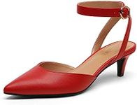 DREAM PAIRS Kitten Heels for Women Low Heel Dress Shoes Wedding Dress Closed Toe Pump Shoes,Size 7.5,Fire/red,DPU215