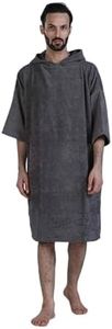 ALLEN & MATE Hooded Towel Poncho for Adults 100% Terry Cotton Changing Robe with Hood & Pockets for Beach, Swimming (S-M, Charcoal)