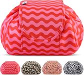 Lazy Drawstring Makeup Bags, Large Capacity Waterproof Travel Portable Cosmetic Bag Pouch Makeup Pouch Storage Organiser for Women Girl (Red Wave)