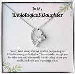 Gift For Women, To My Unbiological Daughter Necklace With Message Card And Box Jewelry Gift For Stepdaughter From Parents Forever Love Heart Necklace For Unbiological Daughter., Stainless Steel, Cubic