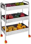 Swadhin Stainless Steel 3 Layer Fruit and Vegetable Stand/Basket/Trolley Folding Modern Kitchen Storage Rack (24 H x 17.5 L x 9.2 W (Inch)) (3 Layer Trolley)