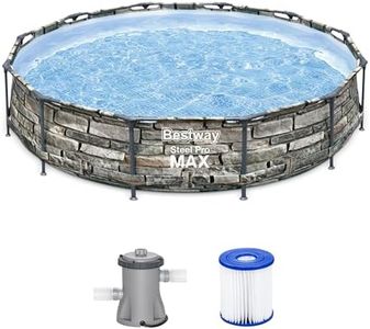 Bestway 56817E 12' x 30" Steel Pro Max Round Steel Frame 5-Person 1,710 Gallon Above Ground Swimming Pool Kit with Filter Pump and Filter, Stone Print