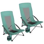 SONGMICS Portable Beach Chairs Set of 2, Folding Camping Chairs with High Backrest, Cup Holder, Outdoor Picnic Chairs, Lightweight, Heavy-Duty, Max. Load 330 lb per Chair, Green UGCB067C01