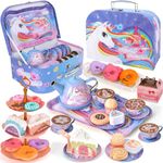 Tacobear Kids Tea Party Set for Children Unicorn Tea Set Tin Tea Set with Dessert Toy Carrying Case Princess Tea Time Unicorn Gift Pretend Play Tea Set Toys Gift for Kids Girls 3 4 5 6 7 Years