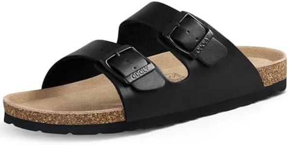 ODOLY Unisex Cork Footbed Slide Sandal, Arch Support Summer Outdoor Sandals with Adjustable Buckle for Women and Men,Black Oily 43(11Women/9.5 Men)