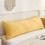 Yellow Pom Poms Bed Body Pillow Cover, Soft Long Body Pillow Pillowcase Cover 20x54, Boho Tassel Microfiber Bed Pillowcases for Girls Women Cute Decorative Body Pillow Protector