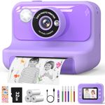 Hangrui Kids Camera Instant Print, 2.4'' Instant Camera for Kids, 1080P Kids Digital Camera with 32GB Card & 3 Rolls Photo Paper, Christmas Birthday Gifts Kids Toys for Girls & Boys Aged 3-12 -Purple