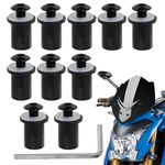 10 Pcs Motorcycle Windshield Screw Fairing Screen Bolts M5 Aluminum Windscreen Screws Wellnut Kit with Wrench for Yamaha/Honda/Kawasaki/Suzuki Universal Motorcycle Wind Deflector Fastener 5 mm, Black