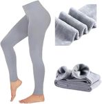 ASD Accessories Womens Ladies High Waist Super Stretchy Warm Leggings Lined with Thermal Fur Fleece Bottoms (10-12, Light Grey)