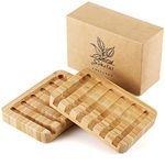 Bamboo Soap Dish Bar Soap Holder for Shower, Wood Soap Dishes Wooden Soap Saver Tray Stand Self Draining Travel Case for Bathroom Kitchen Bath Tub Razor Sponges, Counter Top, Waterfall Drain, 2 Pack