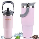 MYFOREST Thermos Tumbler 900ml/30oz, Coffee Mug to Go with Straw, Double-Wall Stainless Steel Vacuum Insulated with Top Handle, 2-in-1 Leak-Proof Lid for Cold Carbonated/Hot Tea, Dishwasher-Safe