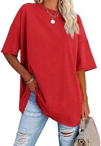 luwita Casual Tops for Women Trendy Oversized T Shirts for Women Loose Fit Crewneck Short Sleeve Tops Summer Casual Blouse Y2K 2025 Basic Tees Red