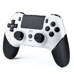 CHEREEKI Wireless Controller for PS4, Compatible with P-S4/Slim/Pro Bluetooth Gamepad Joystick PS4 Remote Control with Paddles Dual Vibration Turbo Six Axis Touch Panel Stereo Headphone Jack White